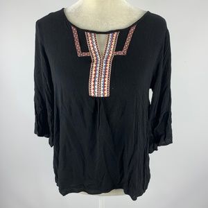 NAIF Medium Blouse Boho Black 3/4 Sleeves Rayon